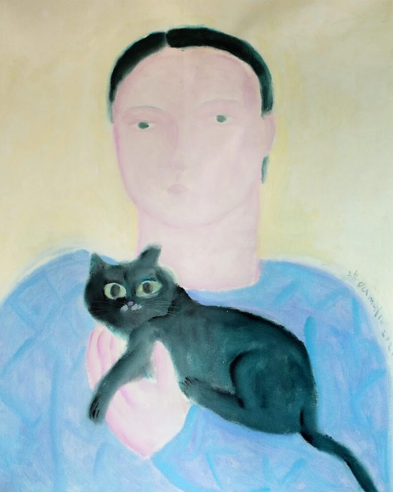 'Boy Holding a Cat' Art Print