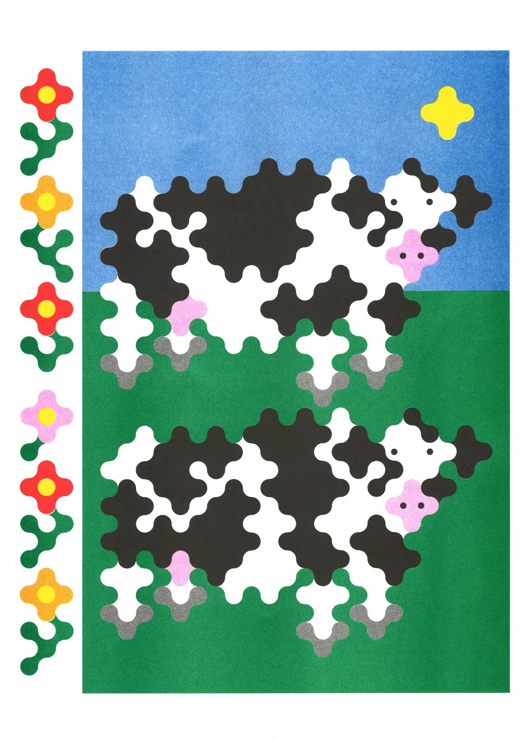 'Two Cows' Risograph Print