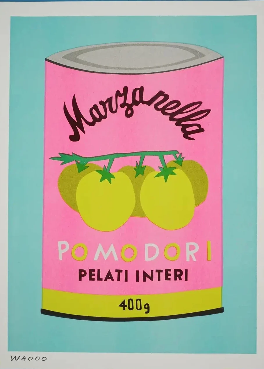 Risograph Print of Can of Pomodori