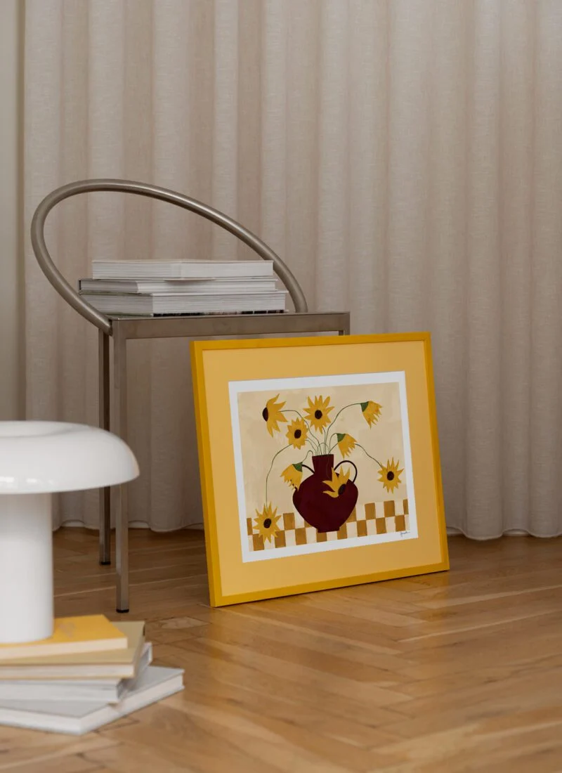 'Sunflowers in Burgundy Vase' Art Print - Image 2